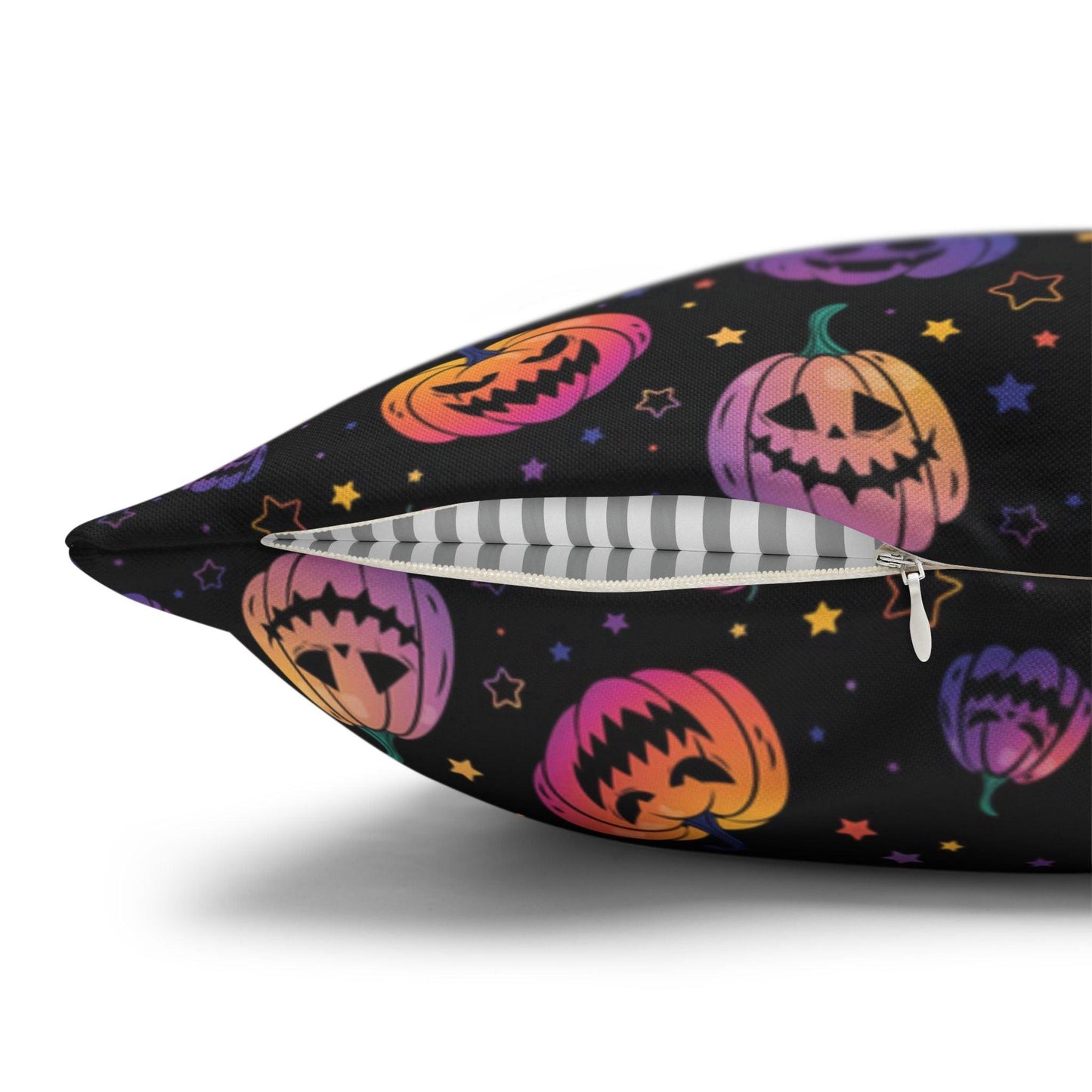 Aesthetic Neon Pumpkin Spun Polyester Square Pillowcase | Vkamian Decor