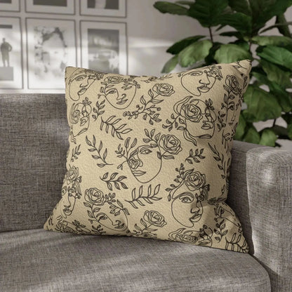 One Line Drawn Flower Face Square Polly Canvas Pillowcase - Vkamian