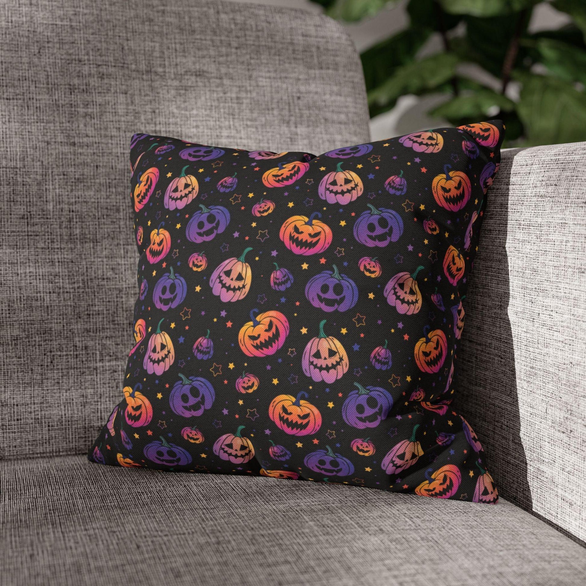 Aesthetic Neon Pumpkin Spun Polyester Square Pillowcase | Vkamian Decor