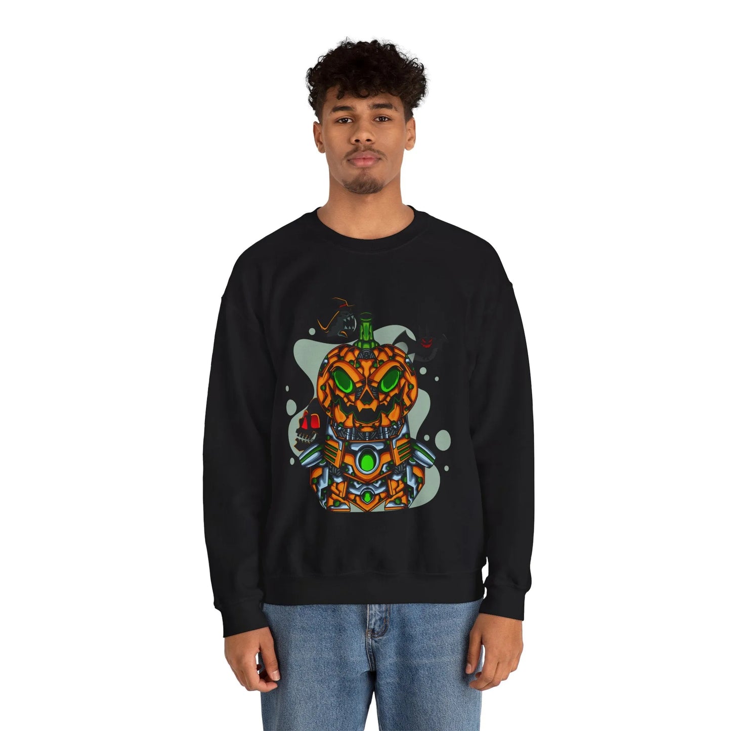 Amazing Robot Pumpkin Unisex Heavy Blend™ Crewneck Sweatshirt | Vkamian Sport