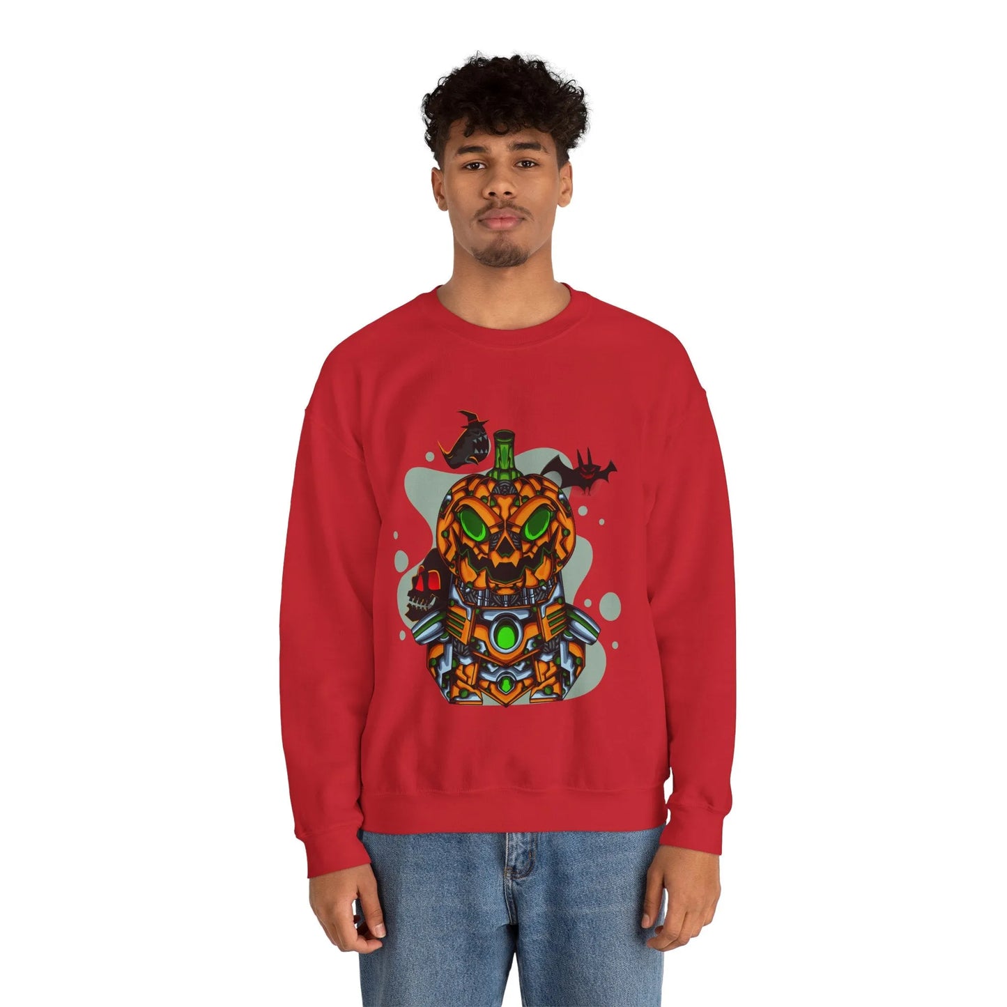 Amazing Robot Pumpkin Unisex Heavy Blend™ Crewneck Sweatshirt | Vkamian Sport