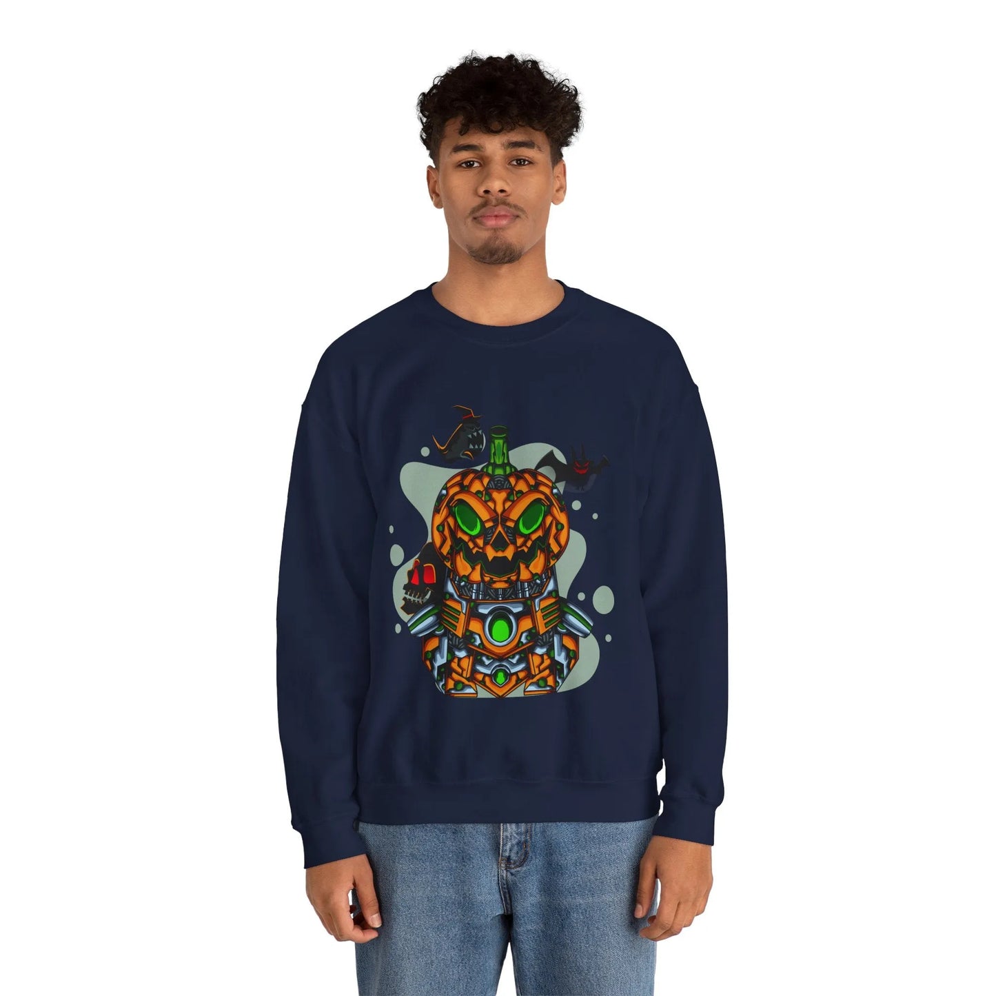 Amazing Robot Pumpkin Unisex Heavy Blend™ Crewneck Sweatshirt | Vkamian Sport