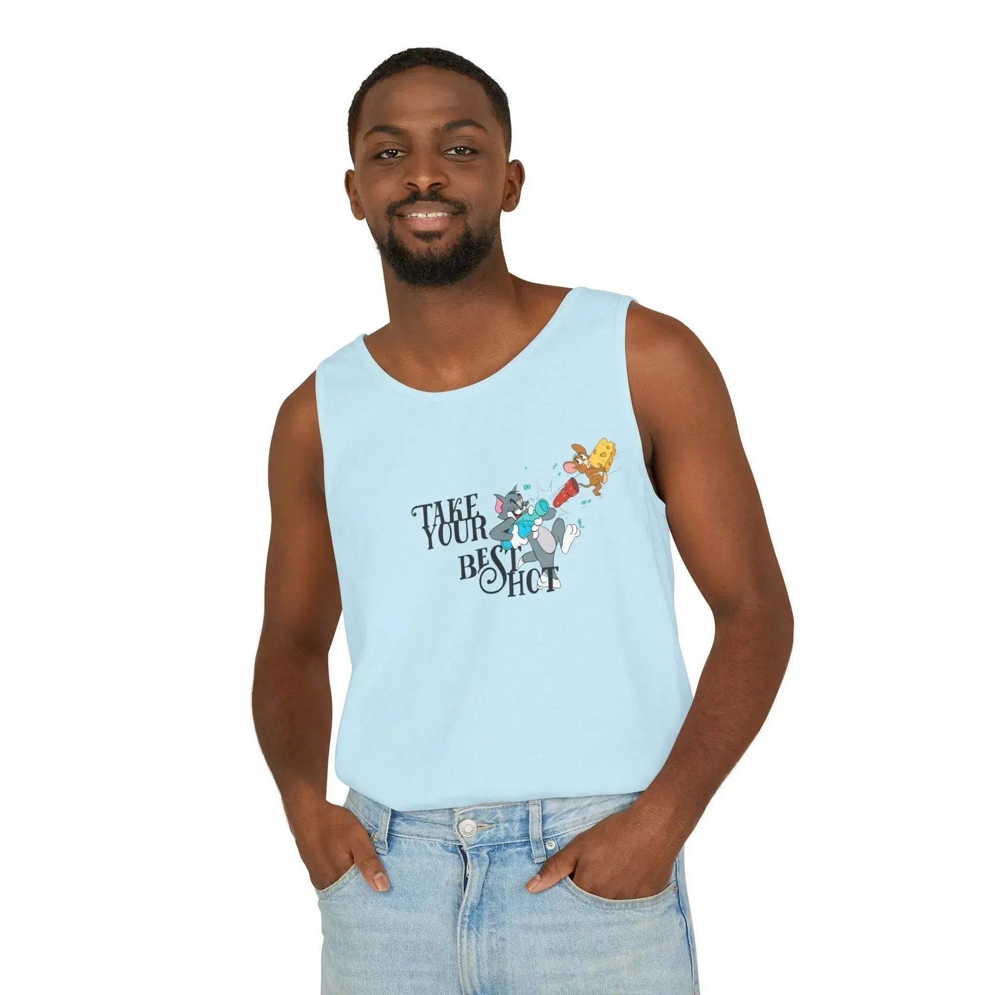 Take Your Best Shot Tom Jerry Unisex Garment-Dyed Tank Top - Vkamian