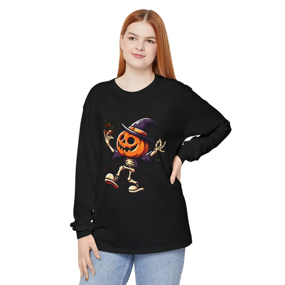 Funny Witch Pumpkin Unisex Garment-dyed Long Sleeve T-Shirt | VKamian Unisex