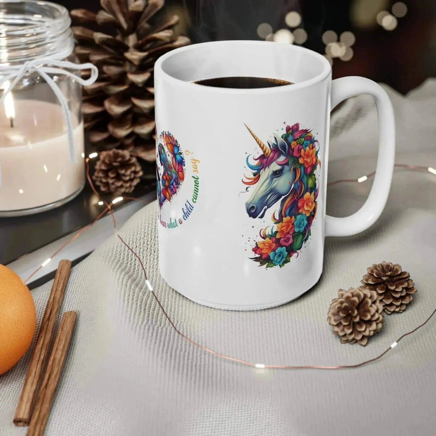 Abstract Colorful Floral Heart Ceramic Mug