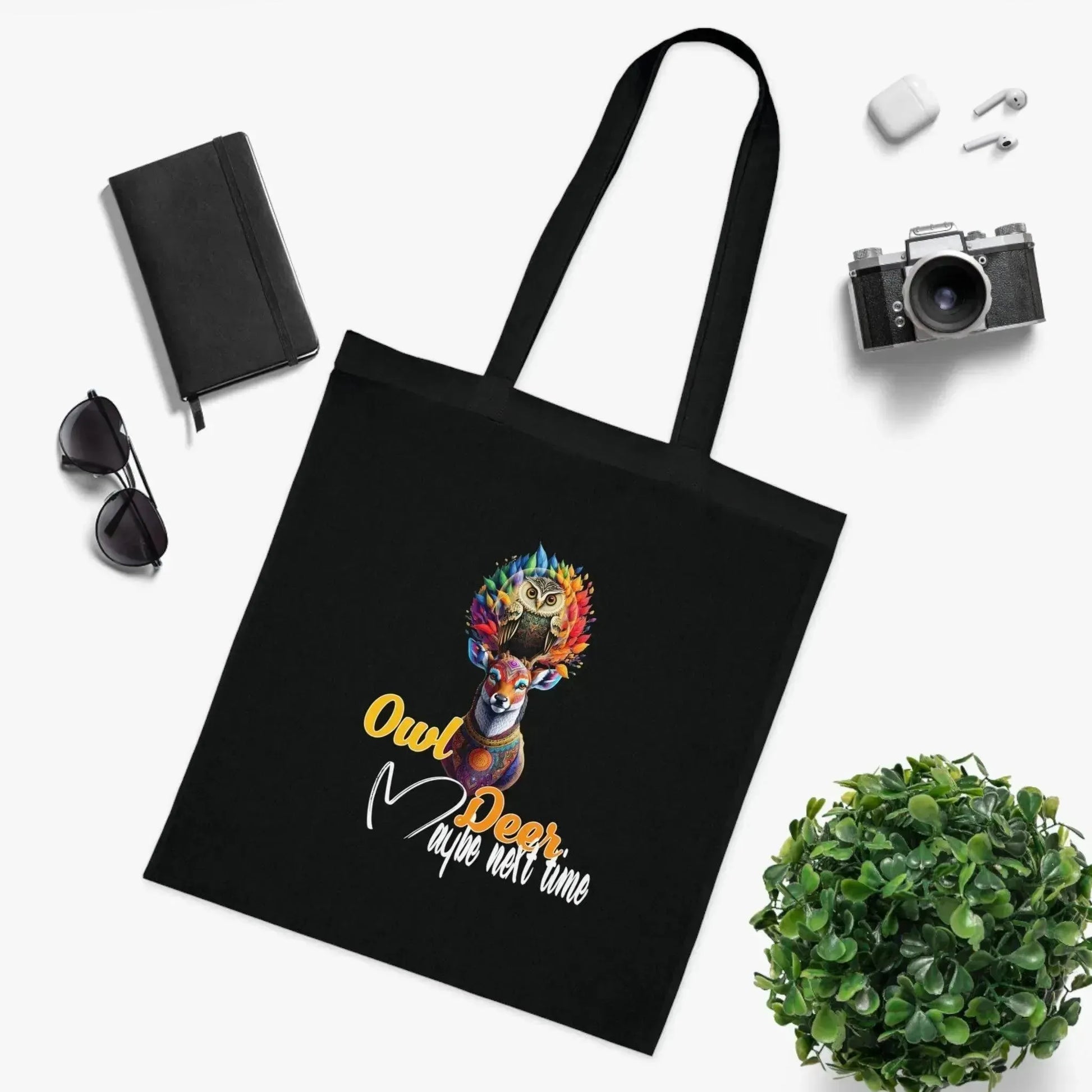 Aesthetic Colorful Owl Deer Cotton Tote - Vkamian