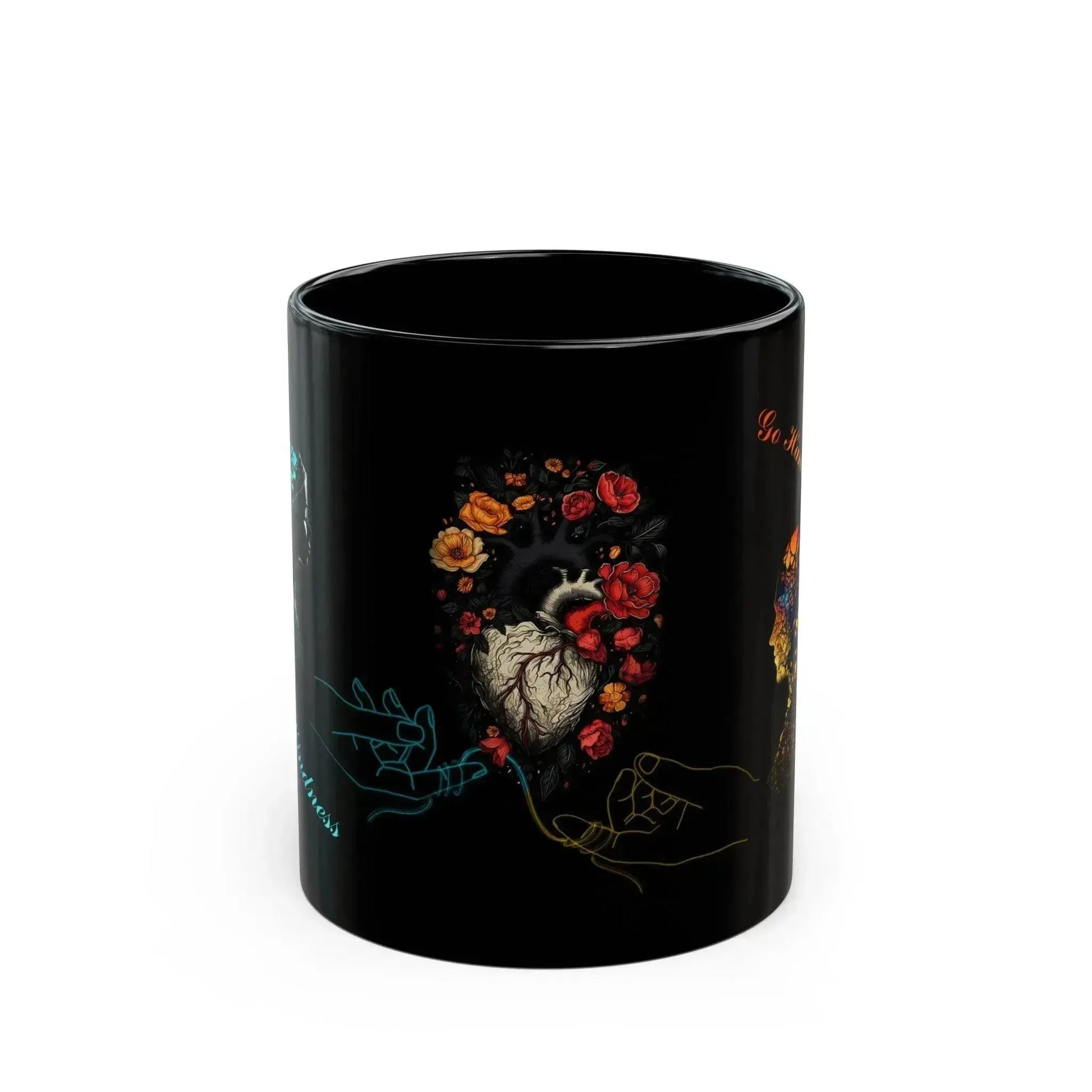 Aesthetic Floral And Heart Black Ceramic Mug - Vkamian