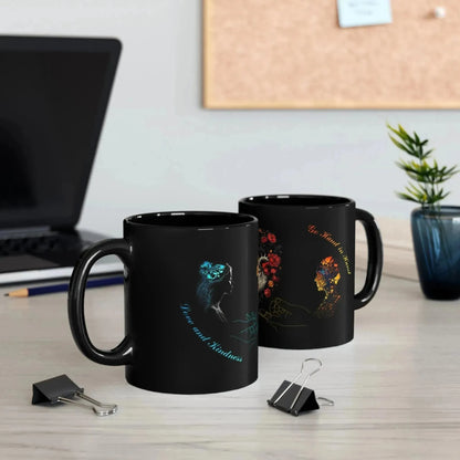 Aesthetic Floral And Heart Black Ceramic Mug - Vkamian