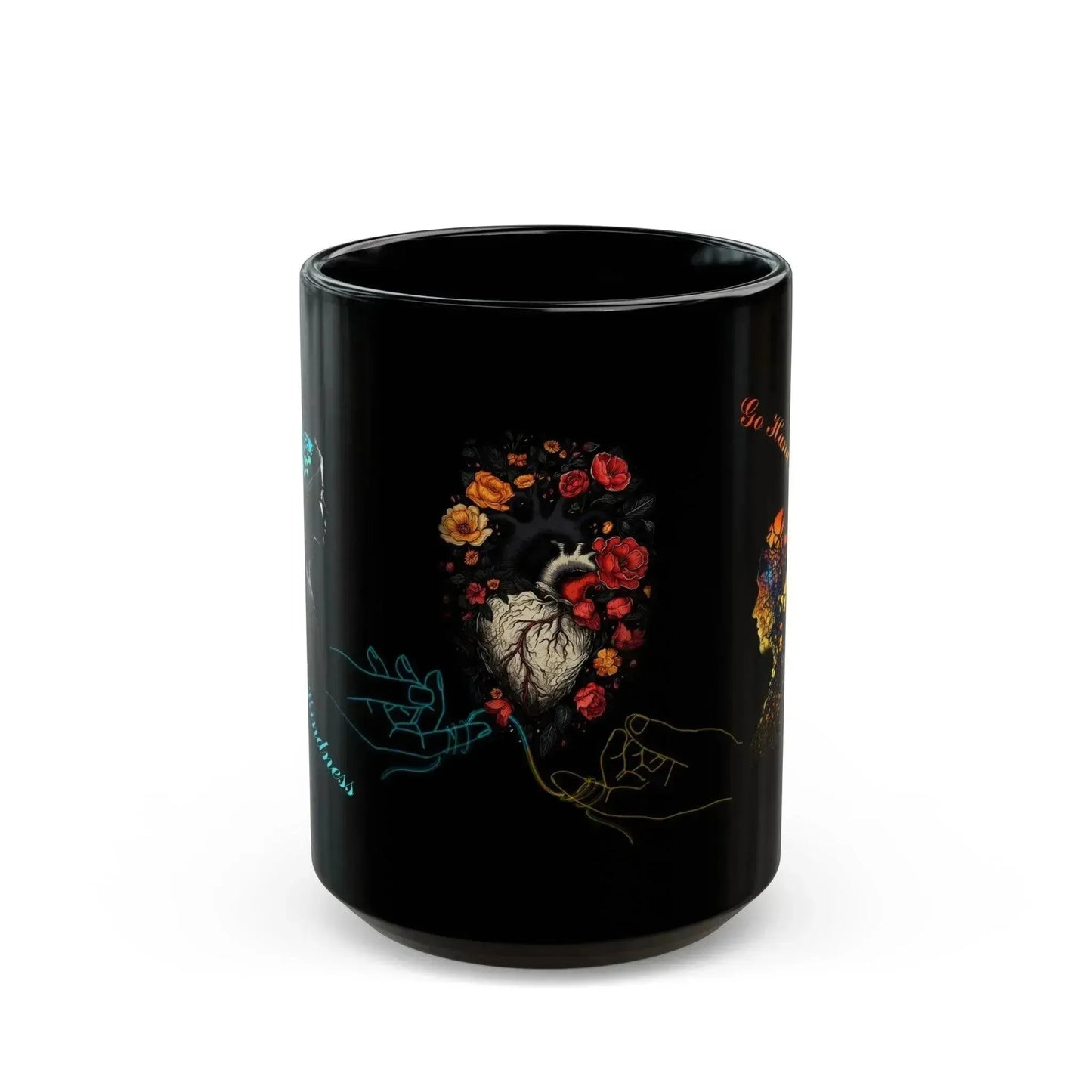 Aesthetic Floral And Heart Black Ceramic Mug - Vkamian