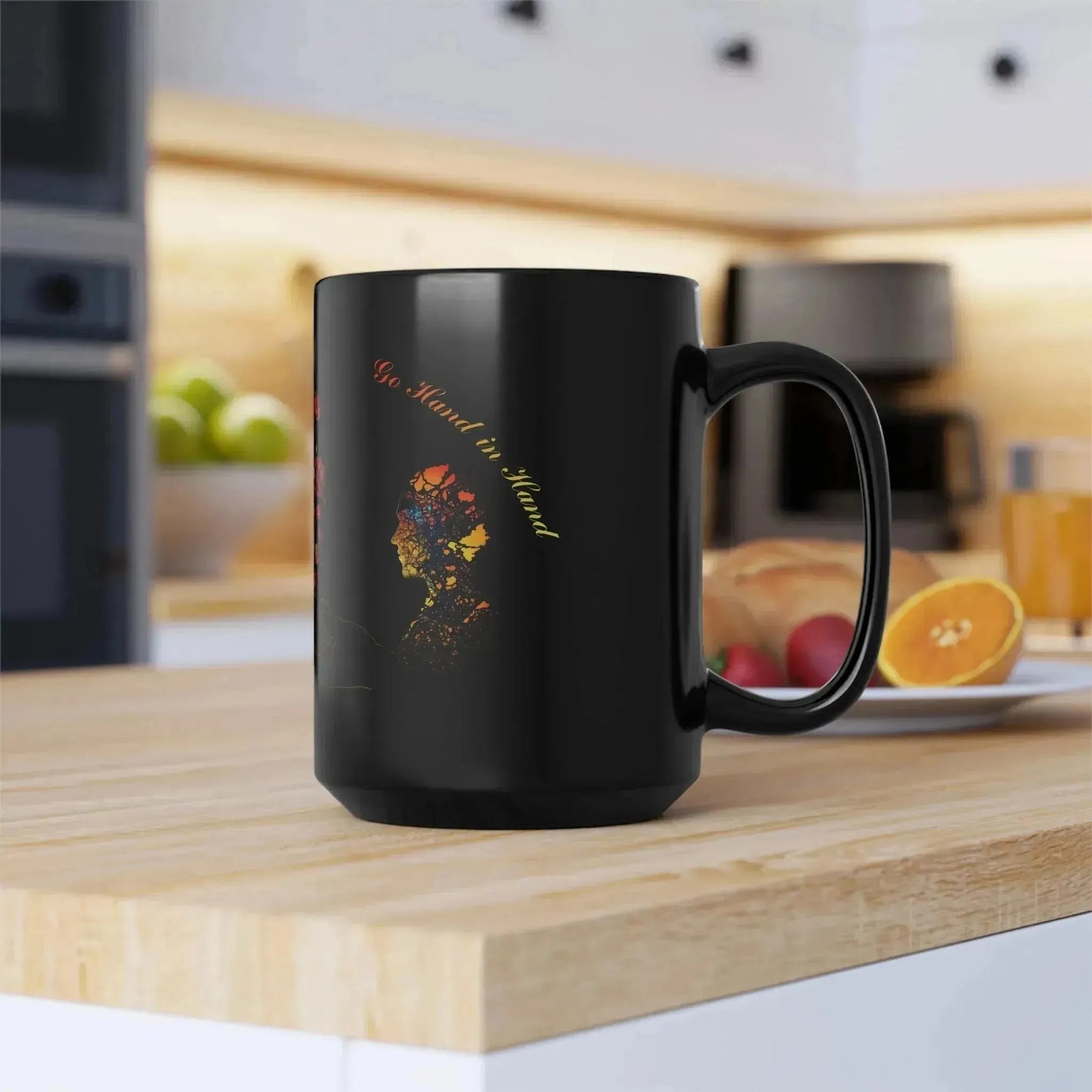 Aesthetic Floral And Heart Black Ceramic Mug - Vkamian