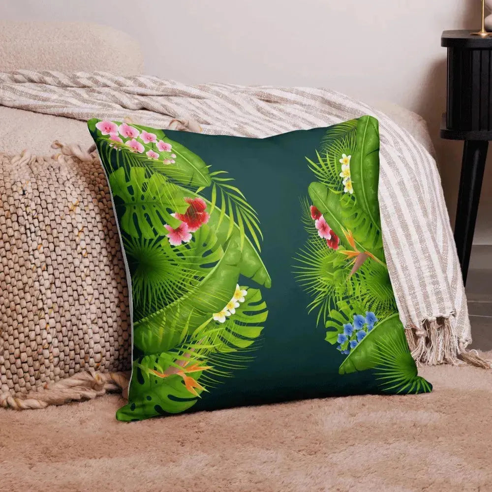 Aesthetic Tropical Flowers Polyester Square Pillow - Vkamian