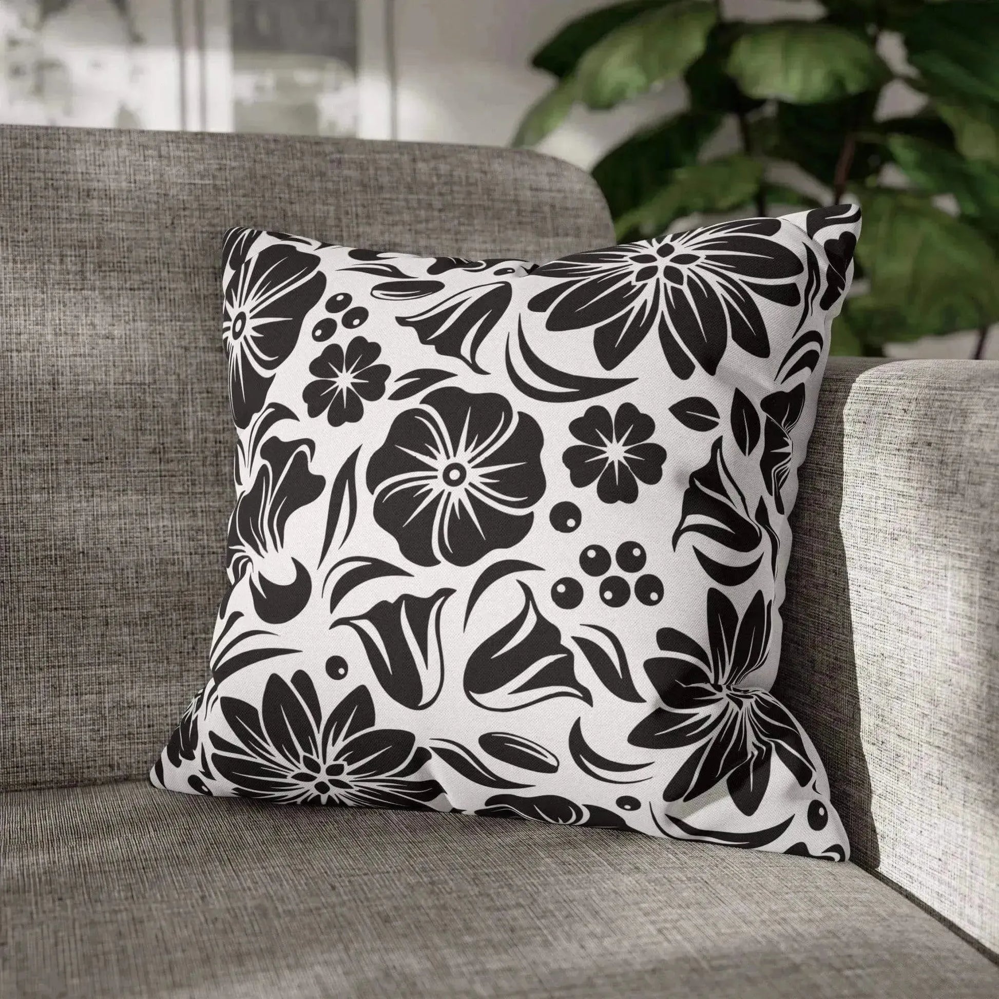 Black And White Spun Polyester Square Pillowcase - Vkamian