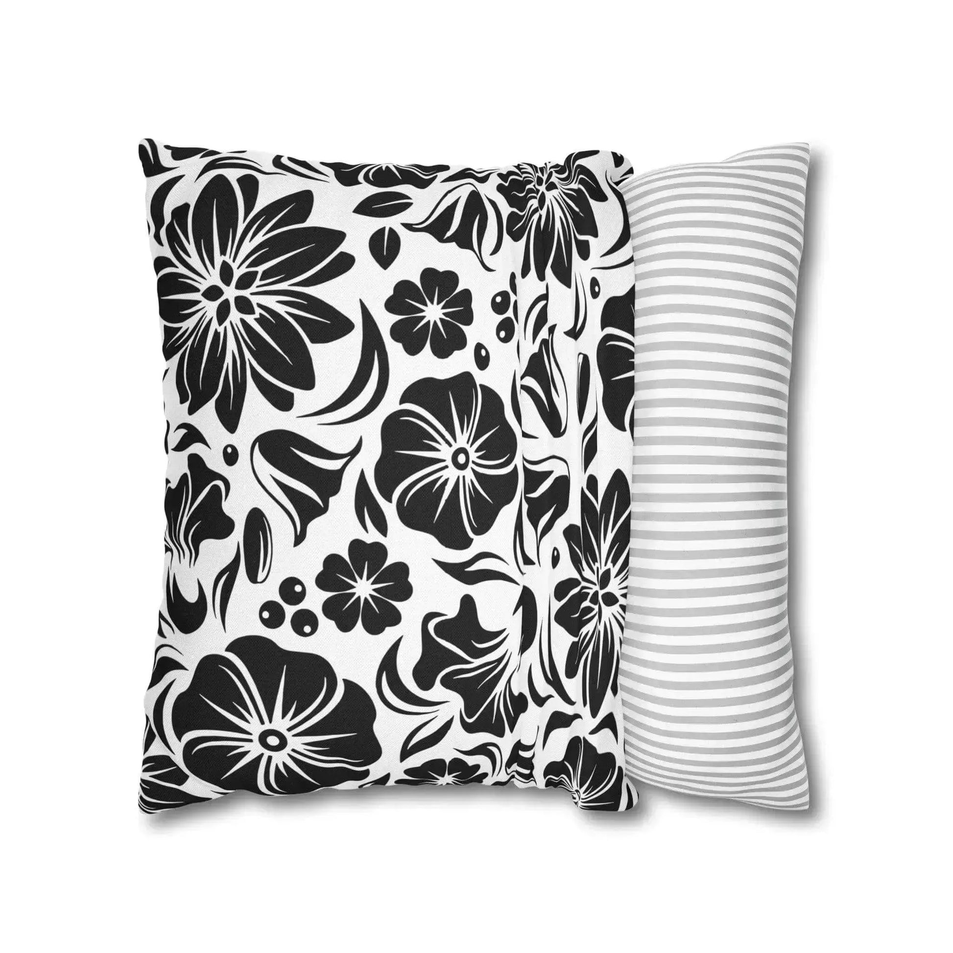 Black And White Spun Polyester Square Pillowcase - Vkamian