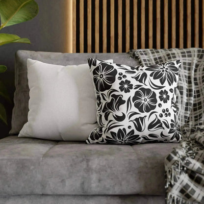 Black And White Spun Polyester Square Pillowcase - Vkamian