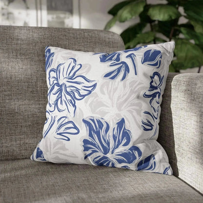 Blue Floral Brush Spun Polyester Square Pillowcase - Vkamian