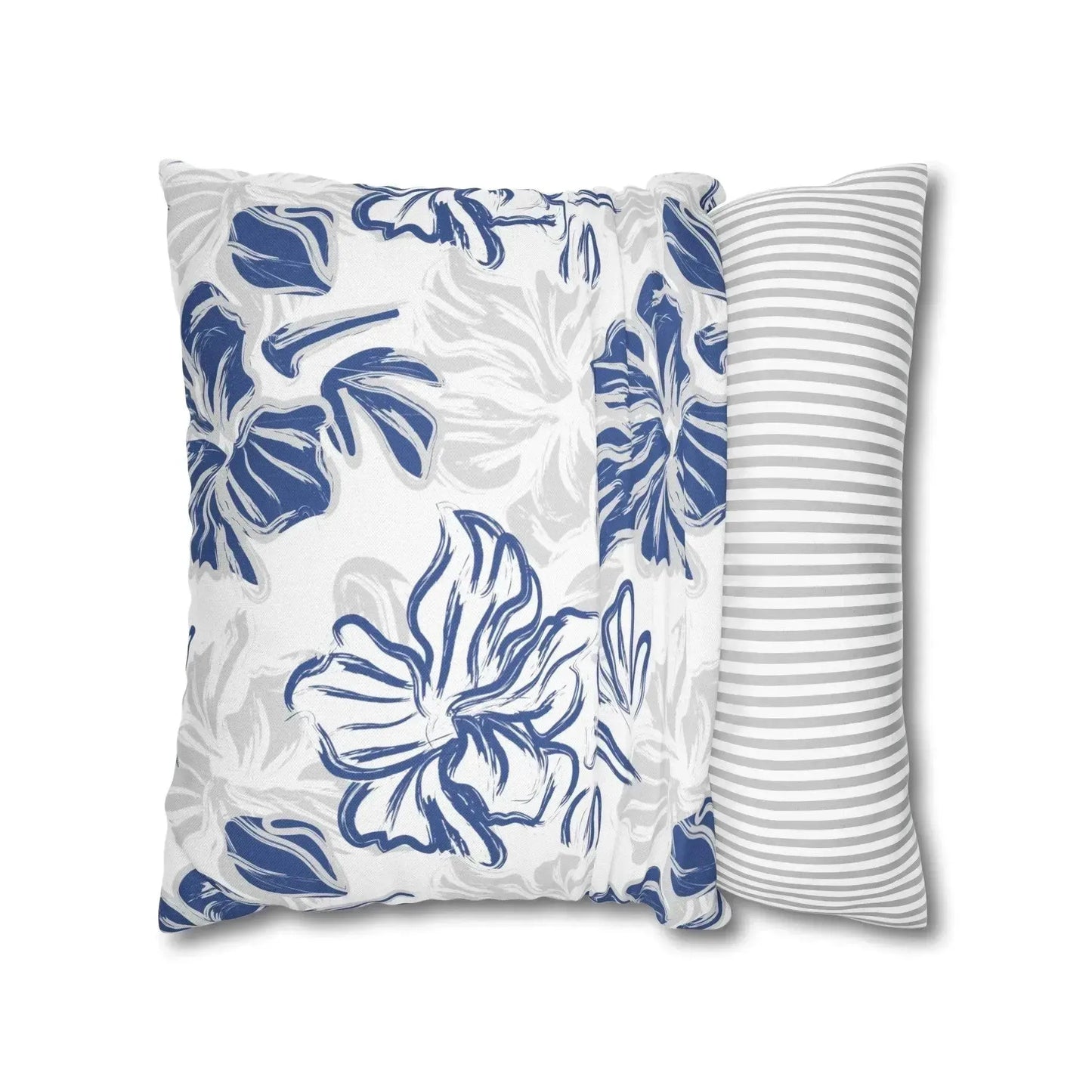 Blue Floral Brush Spun Polyester Square Pillowcase - Vkamian