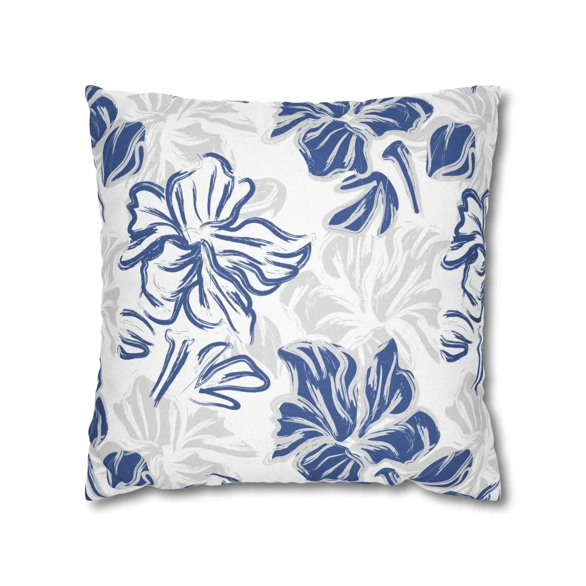 Blue Floral Brush Spun Polyester Square Pillowcase - Vkamian