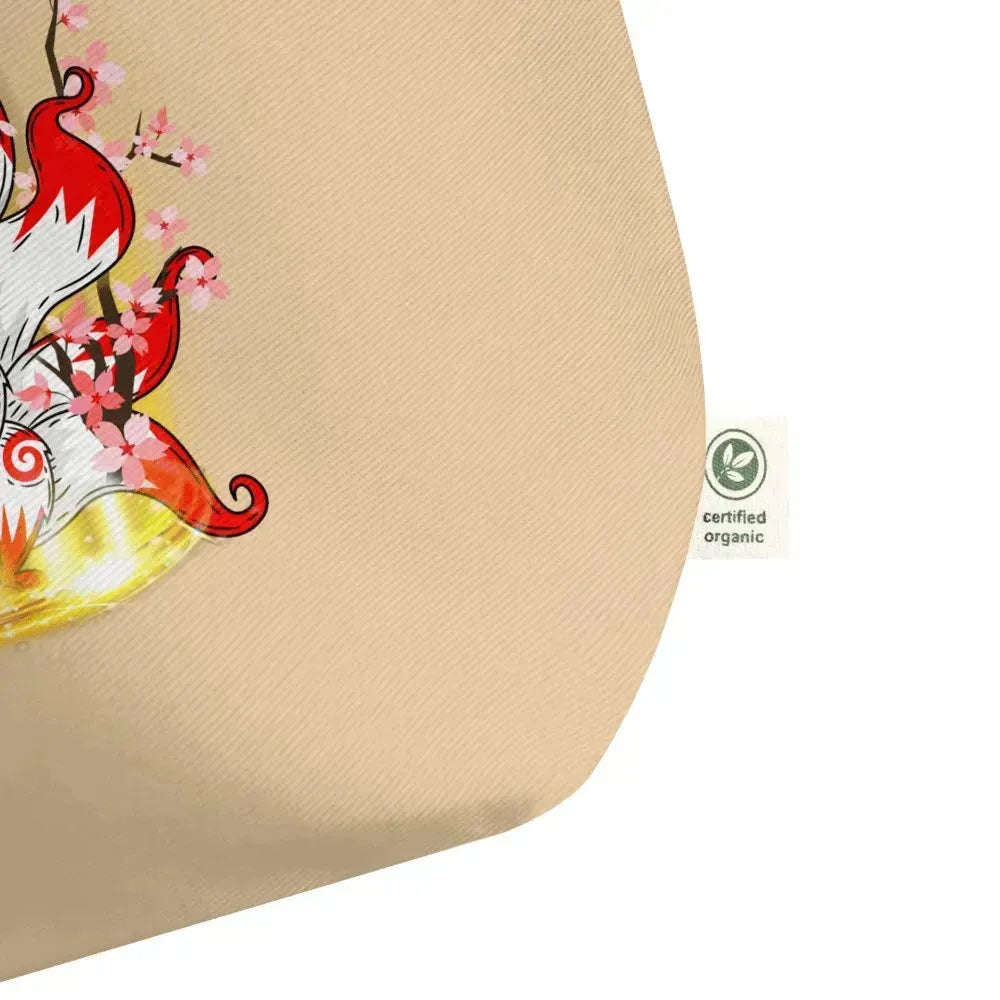 Cherry Blossom Nine Tailed Fox Large Organic Tote Bag - Vkamian