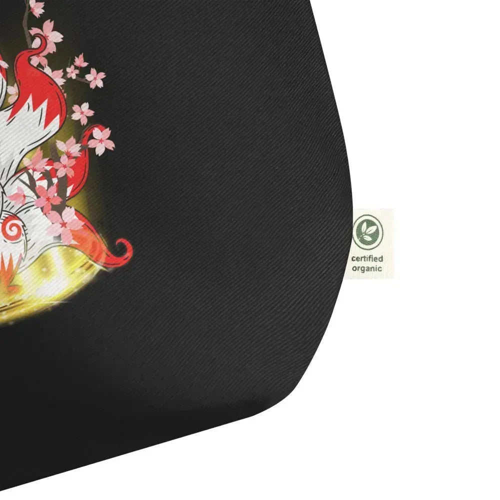 Cherry Blossom Nine Tailed Fox Large Organic Tote Bag - Vkamian