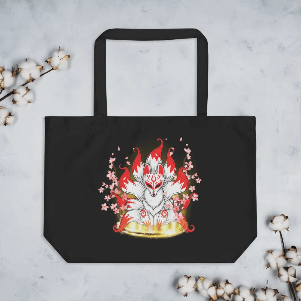 Cherry Blossom Nine Tailed Fox Tote Bag | Eco-Friendly