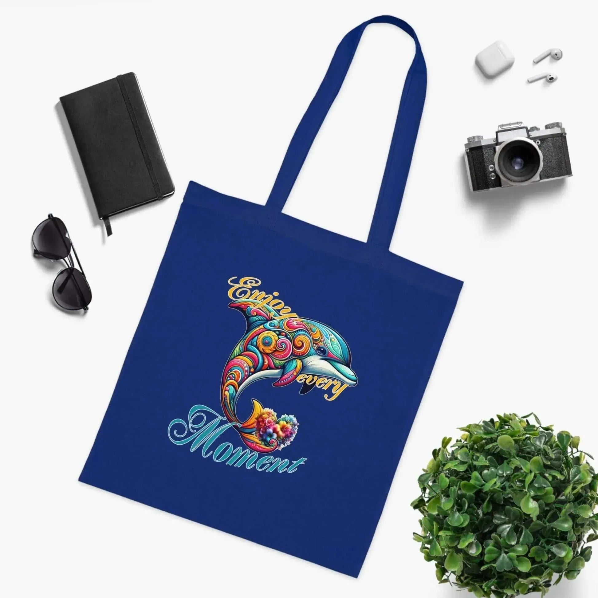 Colorful Flower Dolphin Loving Cotton Tote Bag - Vkamian