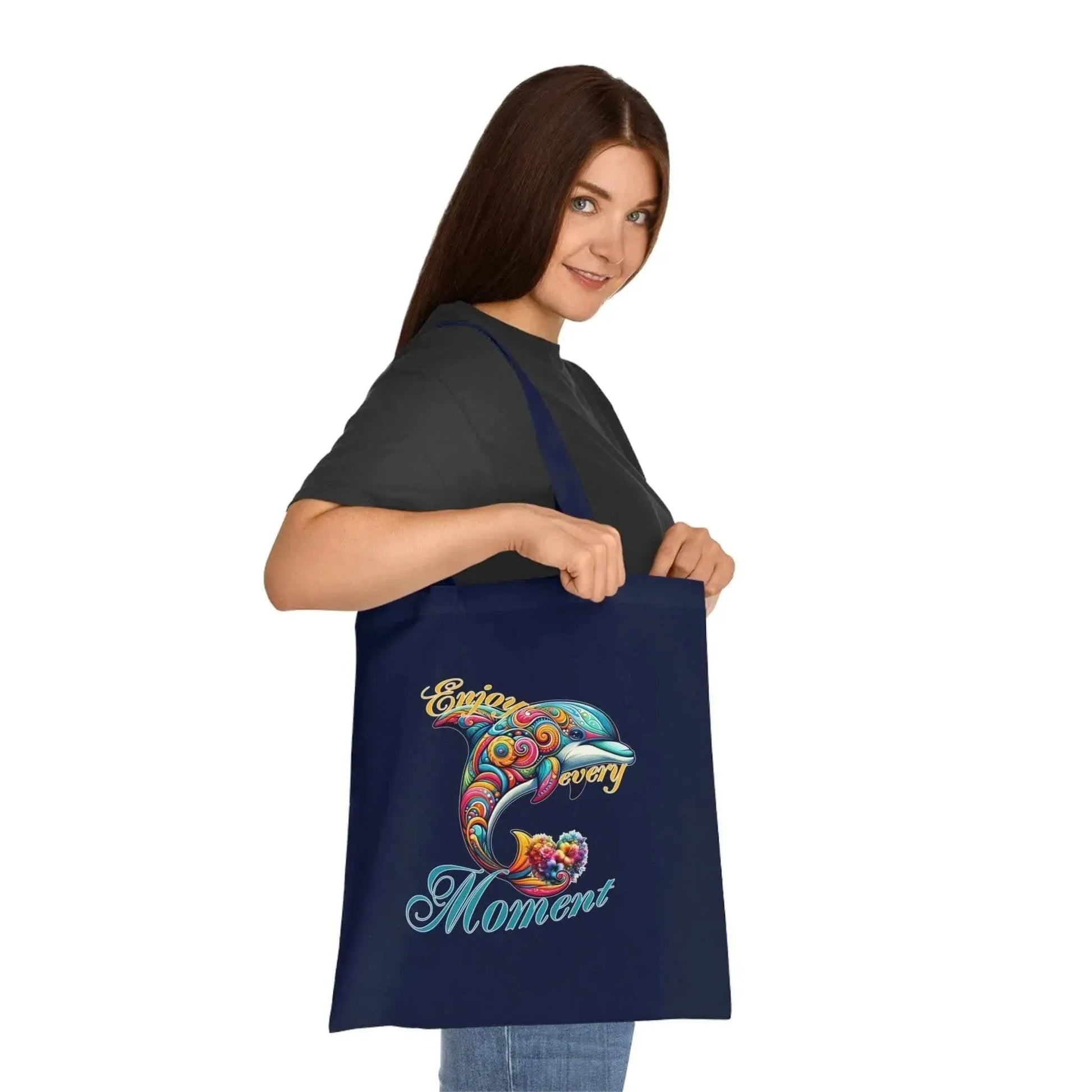 Colorful Flower Dolphin Loving Cotton Tote Bag - Vkamian