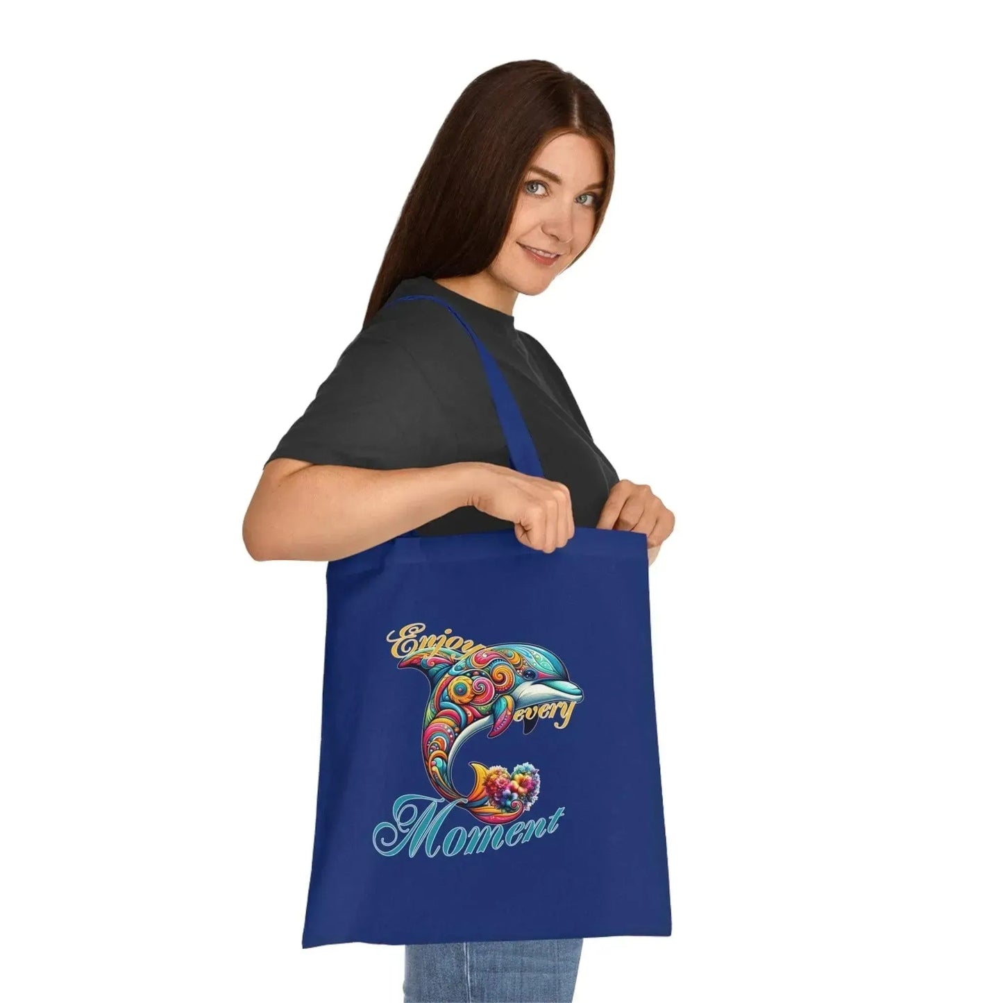 Colorful Flower Dolphin Loving Cotton Tote Bag - Vkamian