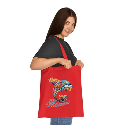 Colorful Flower Dolphin Loving Cotton Tote Bag - Vkamian