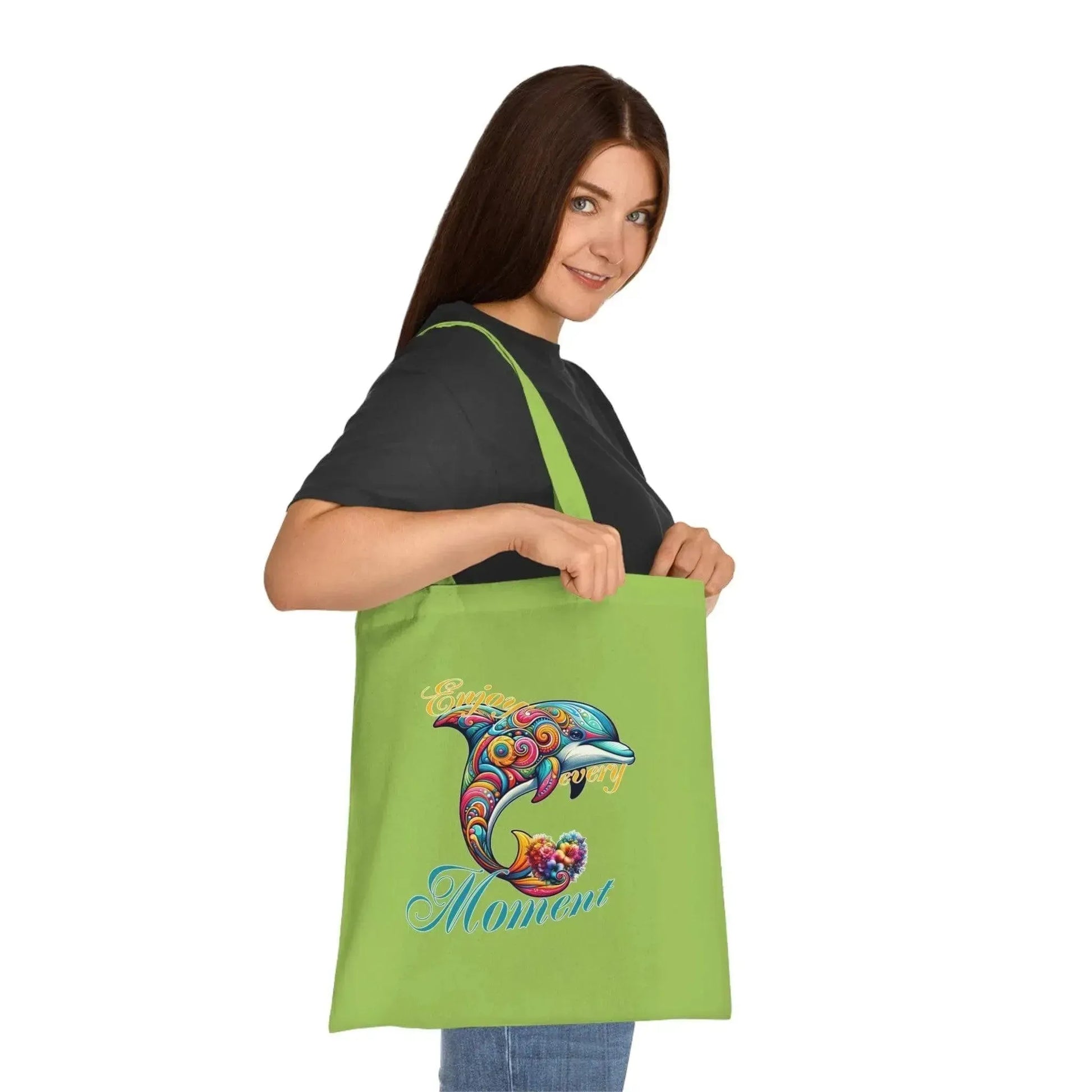 Colorful Flower Dolphin Loving Cotton Tote Bag - Vkamian