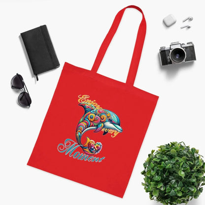 Colorful Flower Dolphin Loving Cotton Tote Bag - Vkamian