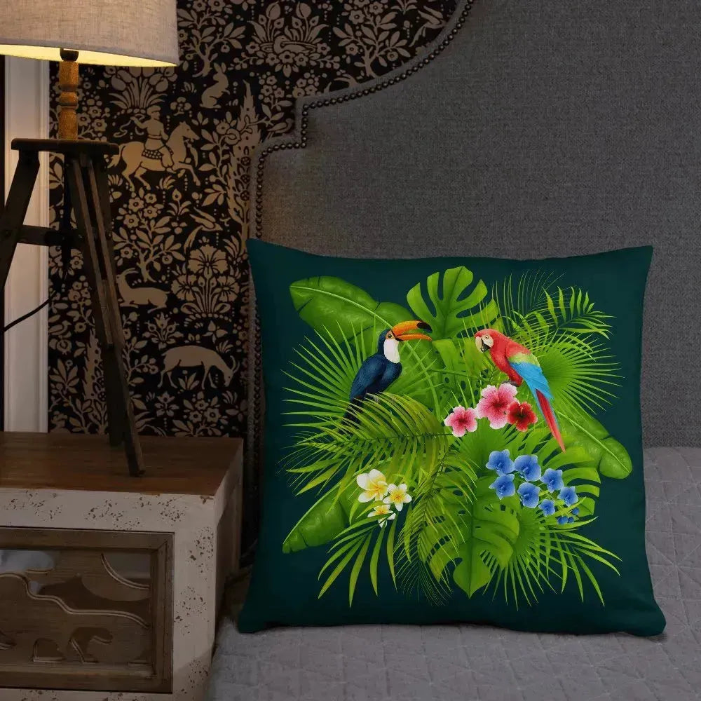 Colorful Tropical Birds Polyester Square Pillowcase - Vkamian