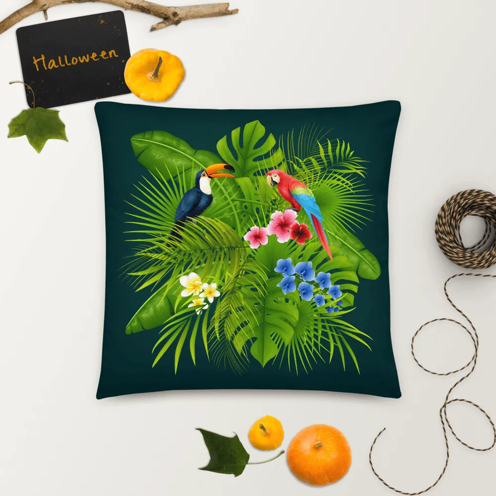 Green Tropical Pillow | Birds Pillowcase | Printed Pillow Cover