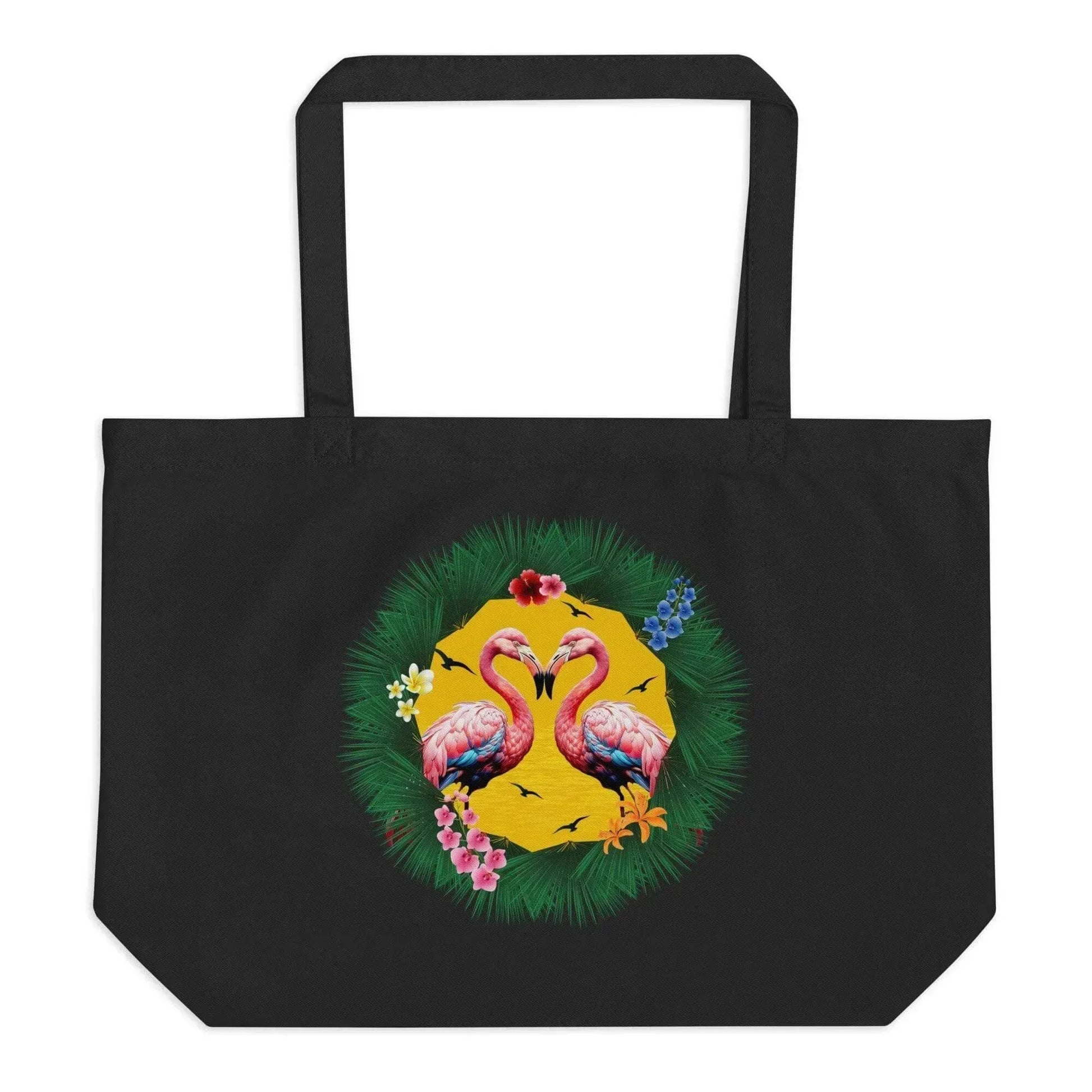 Couple Tropical Flamingo Large Organic Tote Bag - Vkamian