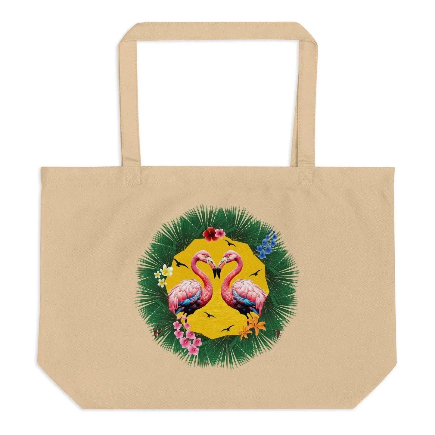 Couple Tropical Flamingo Large Organic Tote Bag - Vkamian