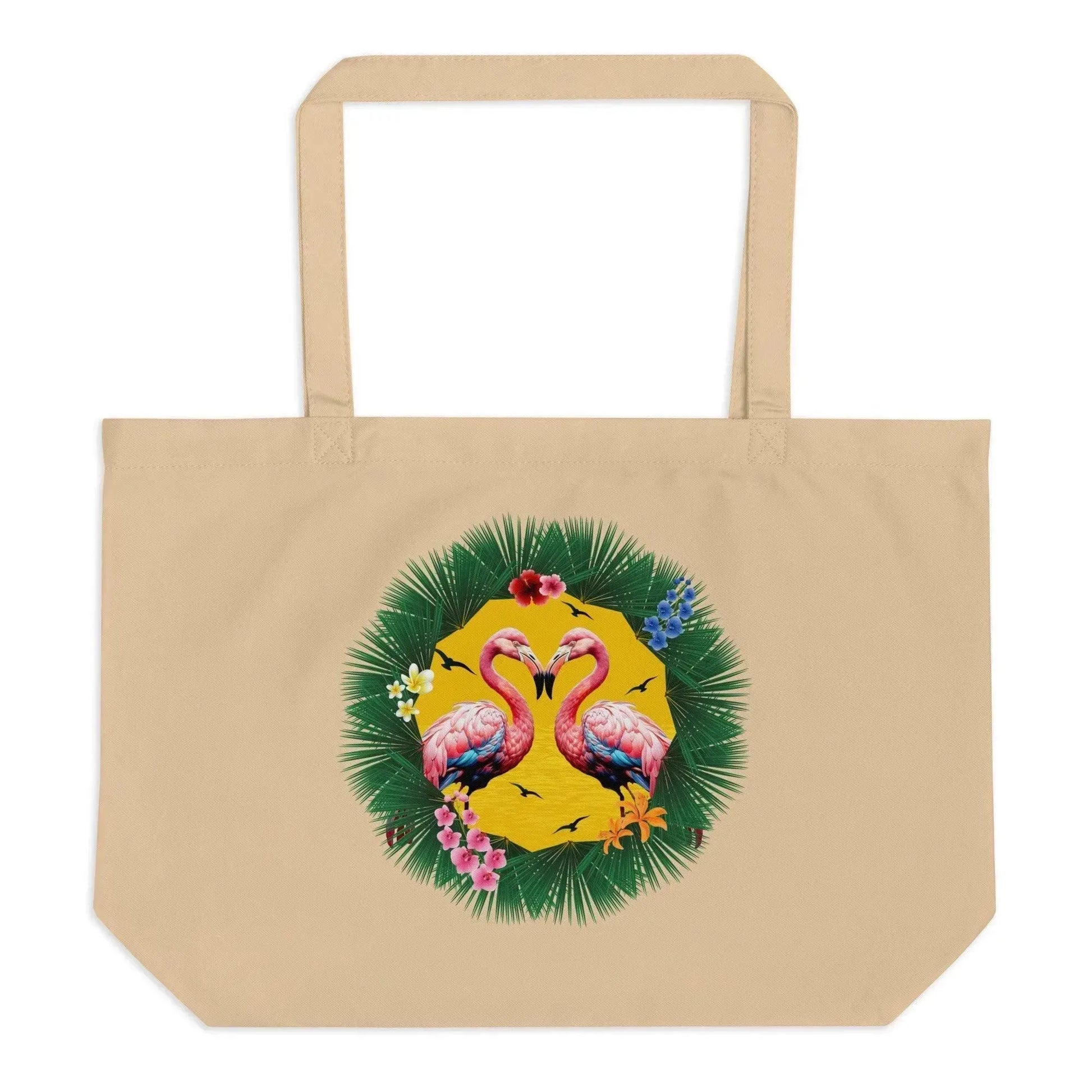 Couple Tropical Flamingo Large Organic Tote Bag - Vkamian