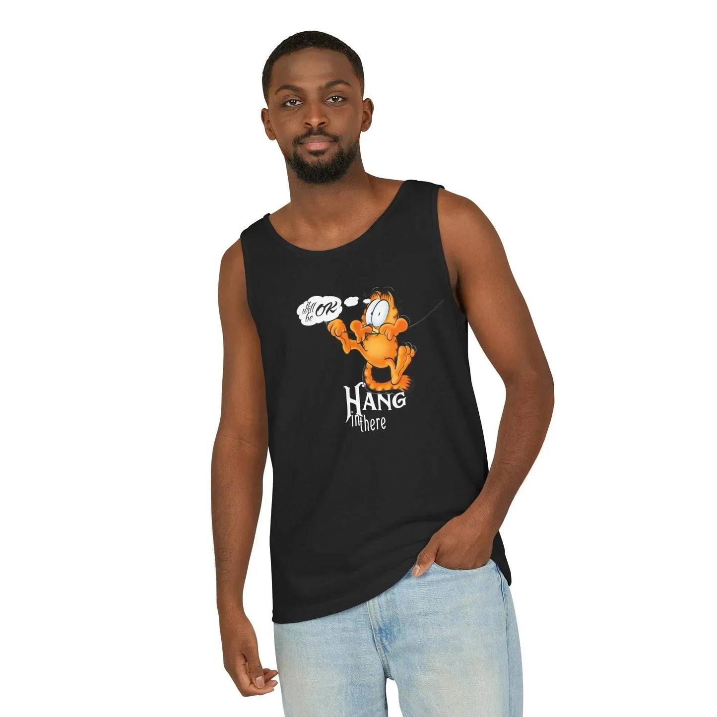 Funny Garfield Hang in Unisex Garment-Dyed Tank Top - Vkamian