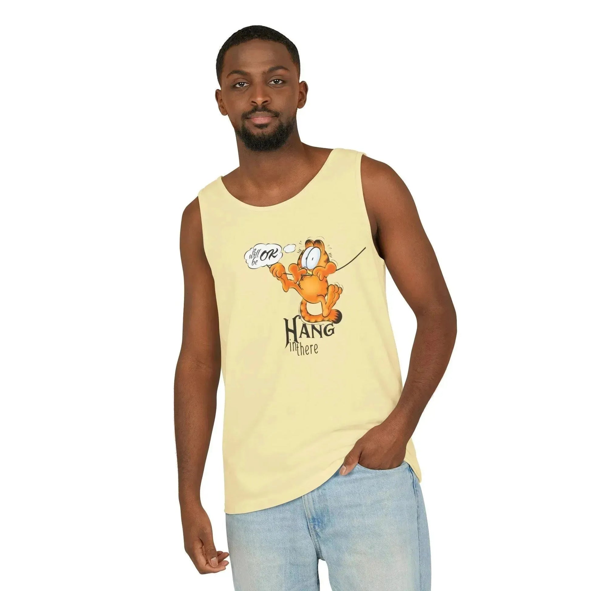 Funny Garfield Hang in Unisex Garment-Dyed Tank Top - Vkamian