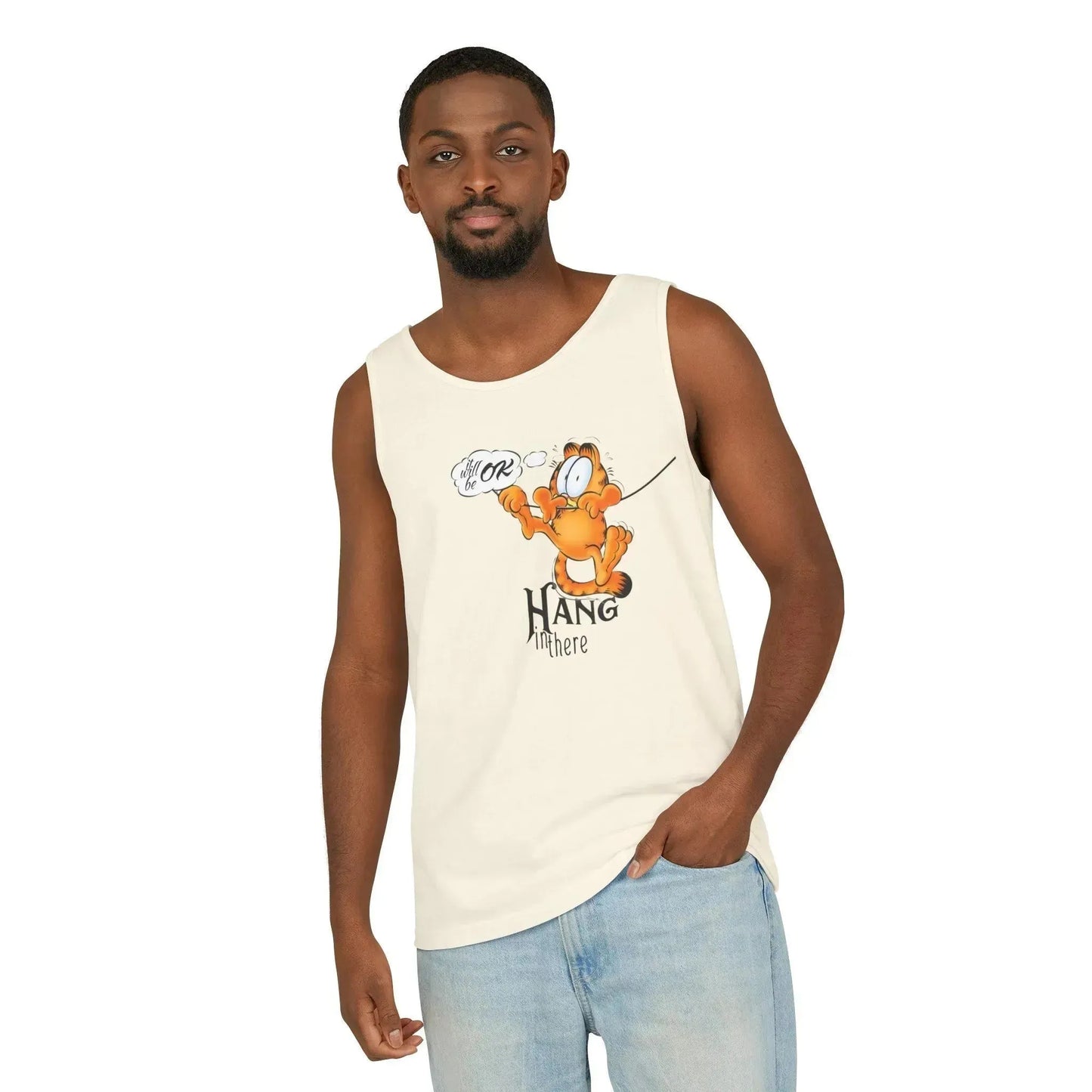 Funny Garfield Hang in Unisex Garment-Dyed Tank Top - Vkamian