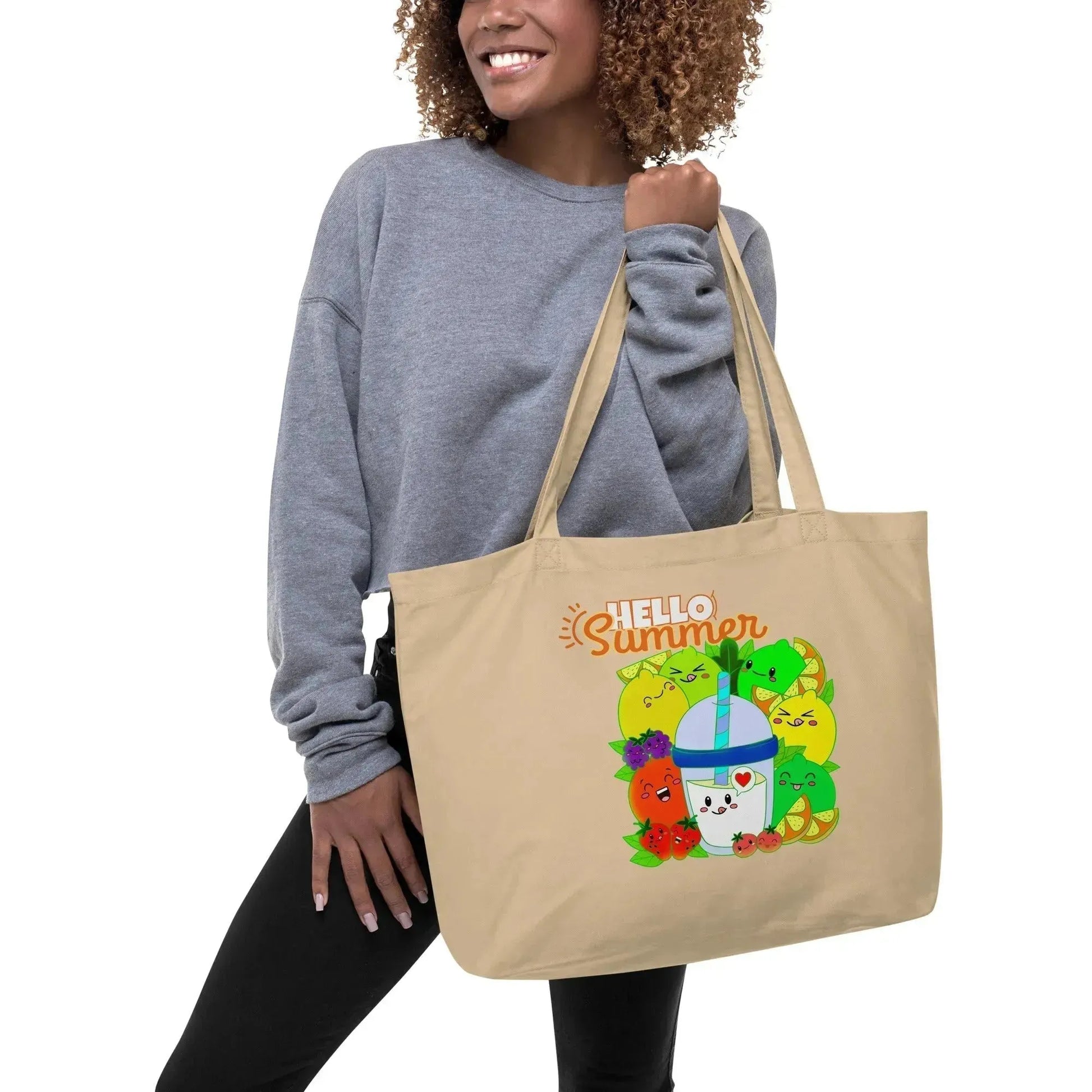 Hello Fruit Summer Large organic tote bag - Vkamian