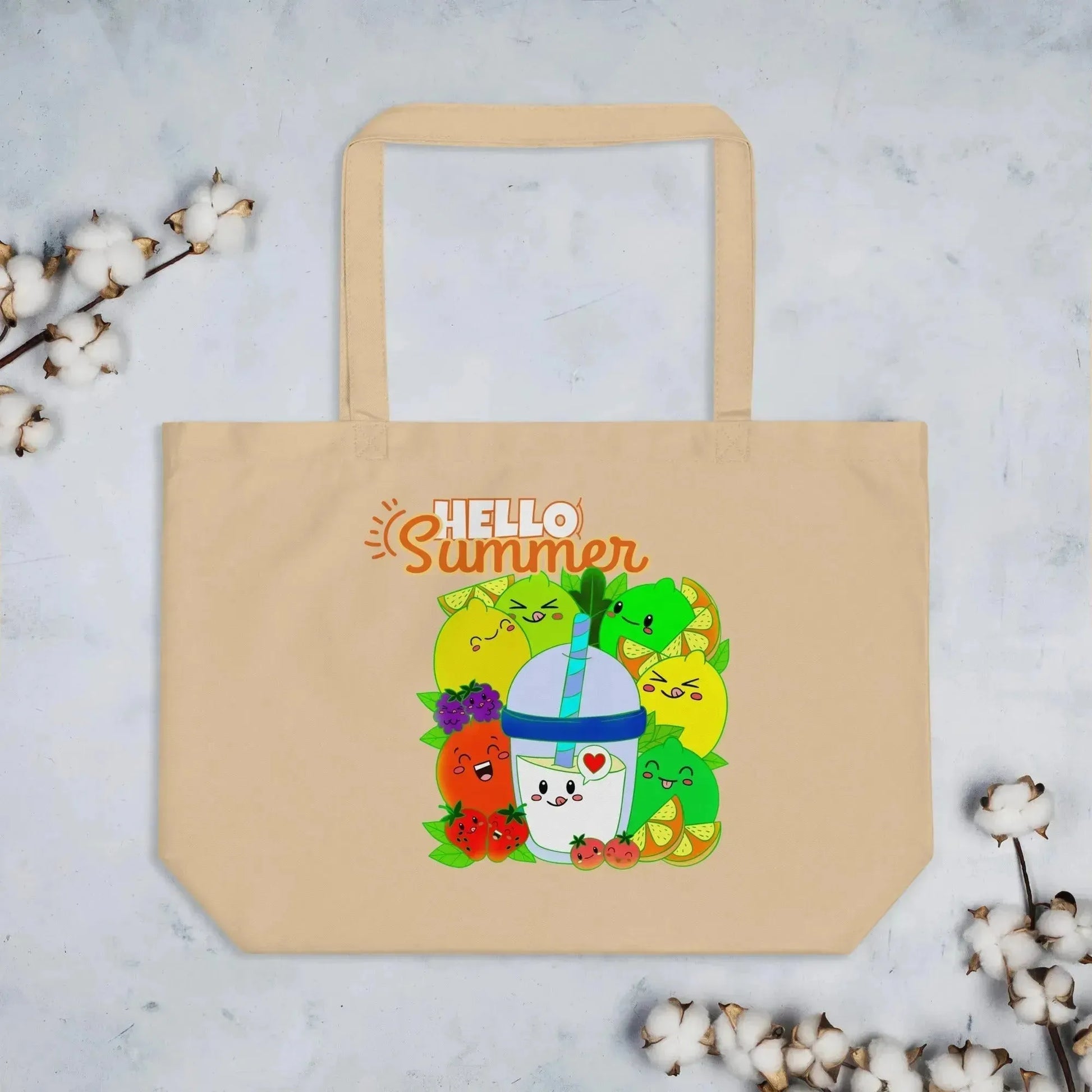 Hello Fruit Summer Large organic tote bag - Vkamian