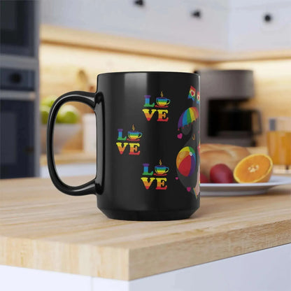 LGBTQ+ Love IS Love Ceramic Black Mug (11oz, 15oz) - Vkamian