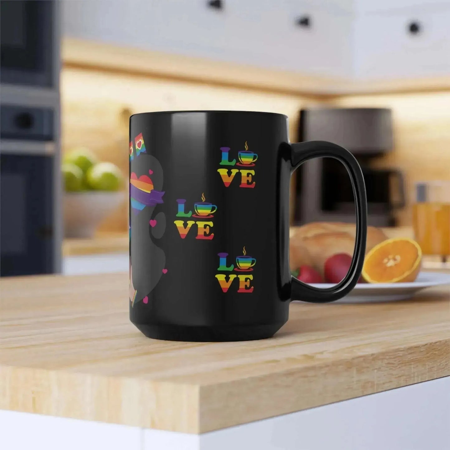 LGBTQ+ Love IS Love Ceramic Black Mug (11oz, 15oz) - Vkamian