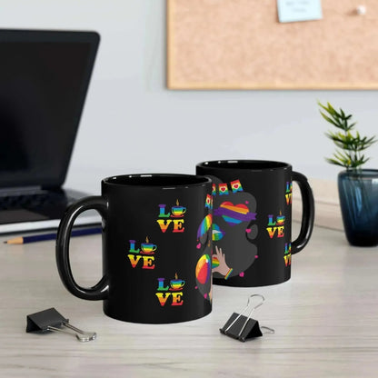 LGBTQ+ Love IS Love Ceramic Black Mug (11oz, 15oz) - Vkamian