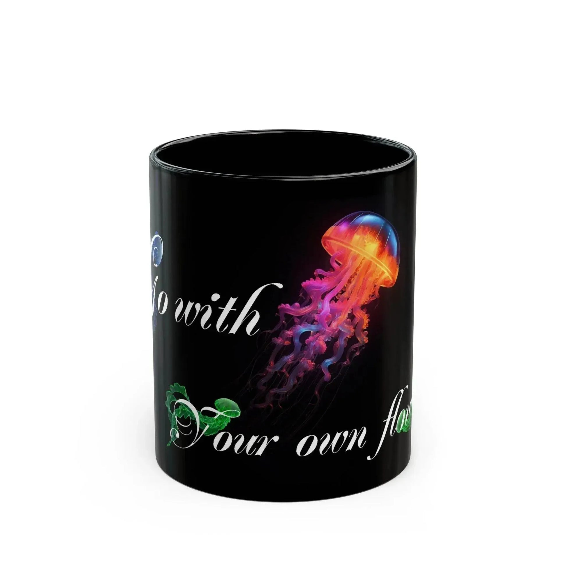 Neon Colorful Flowing Jellyfish Black Mug - Vkamian