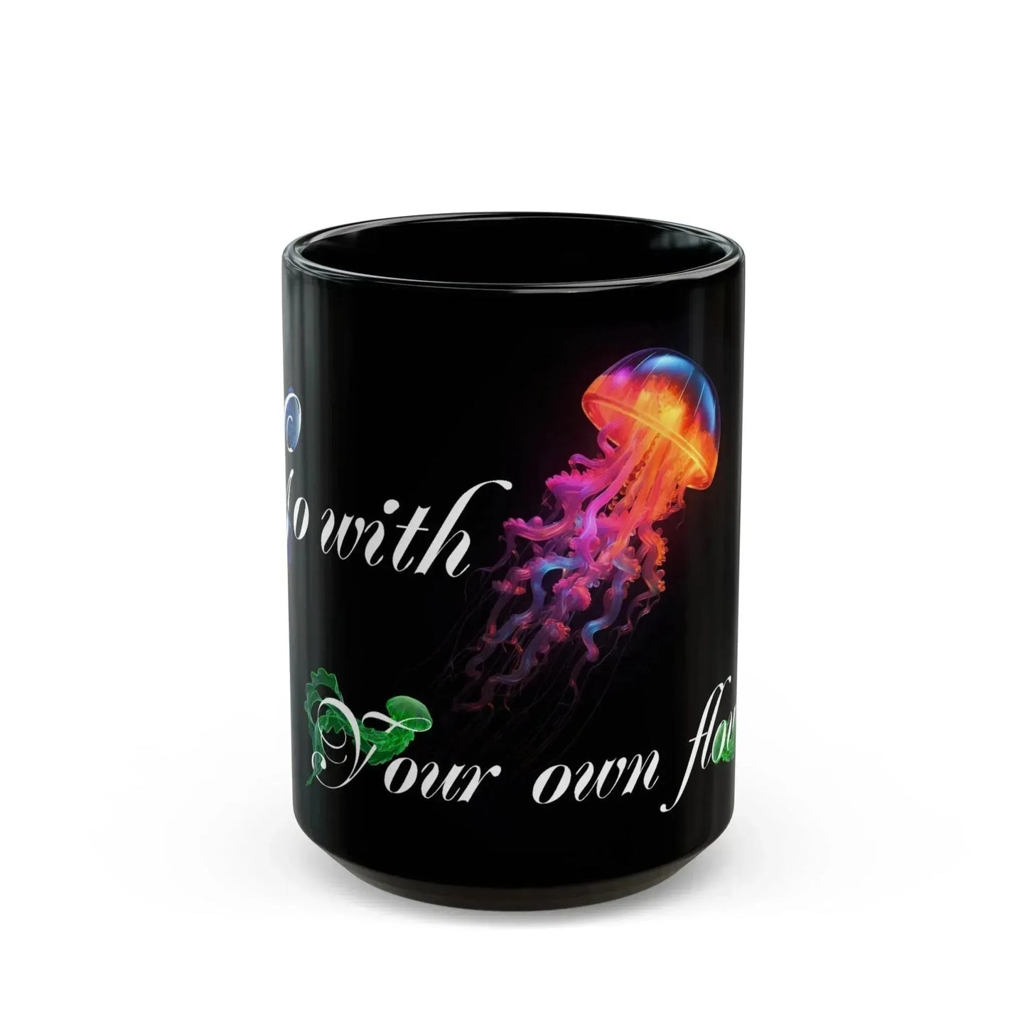 Neon Colorful Flowing Jellyfish Black Mug - Vkamian