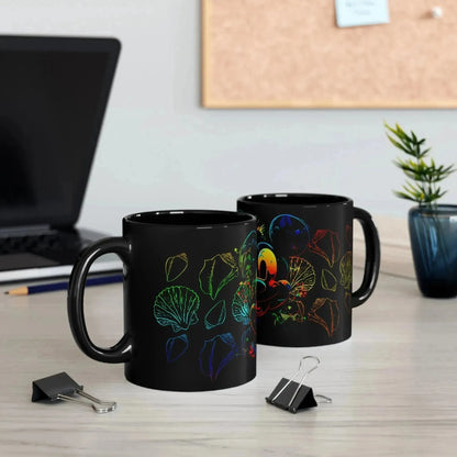 Neon Sea Shell Mickey Mouse Black Mug (11oz, 15oz) - Vkamian