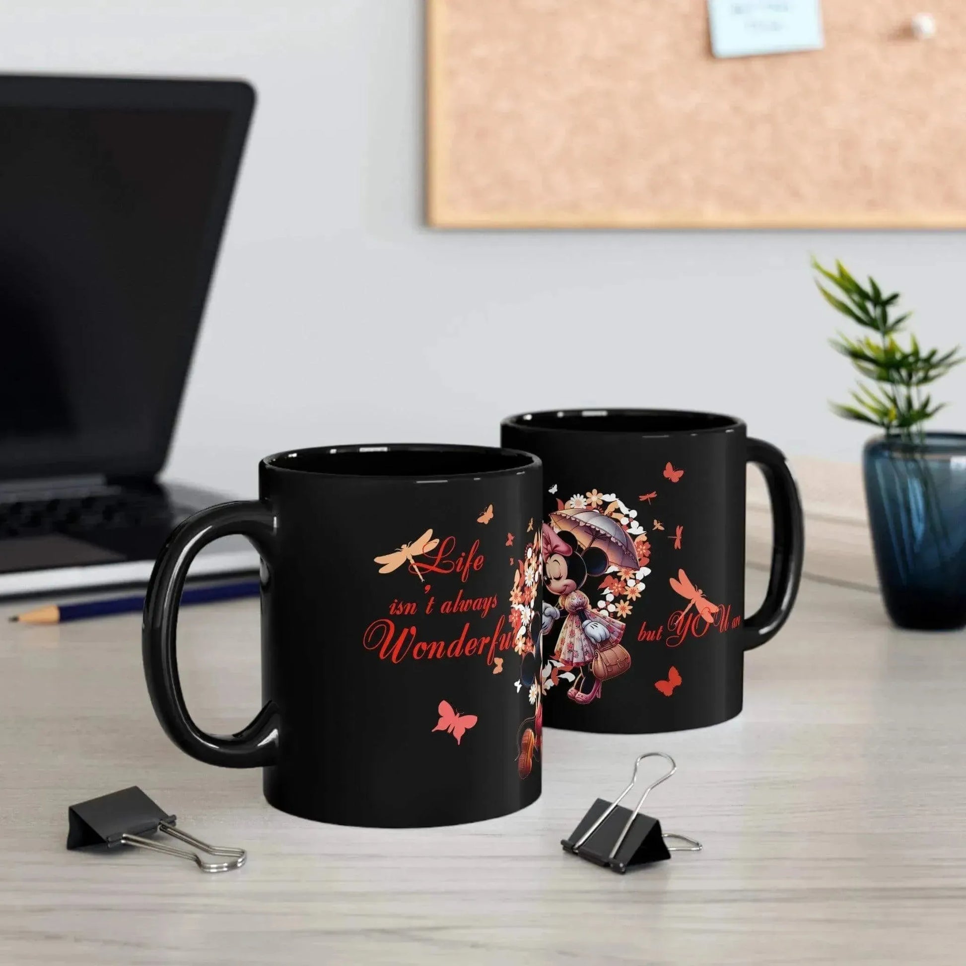 Proposal Heart Touching Mickey Minnie Black Mug - Vkamian