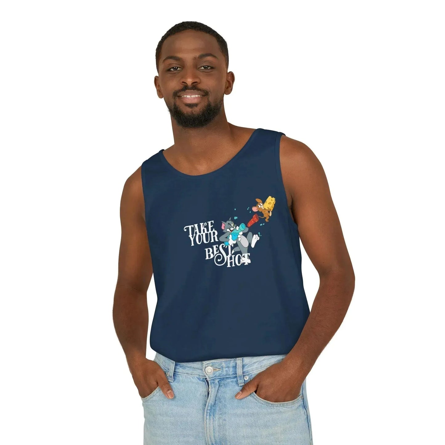 Take Your Best Shot Tom Jerry Unisex Garment-Dyed Tank Top - Vkamian