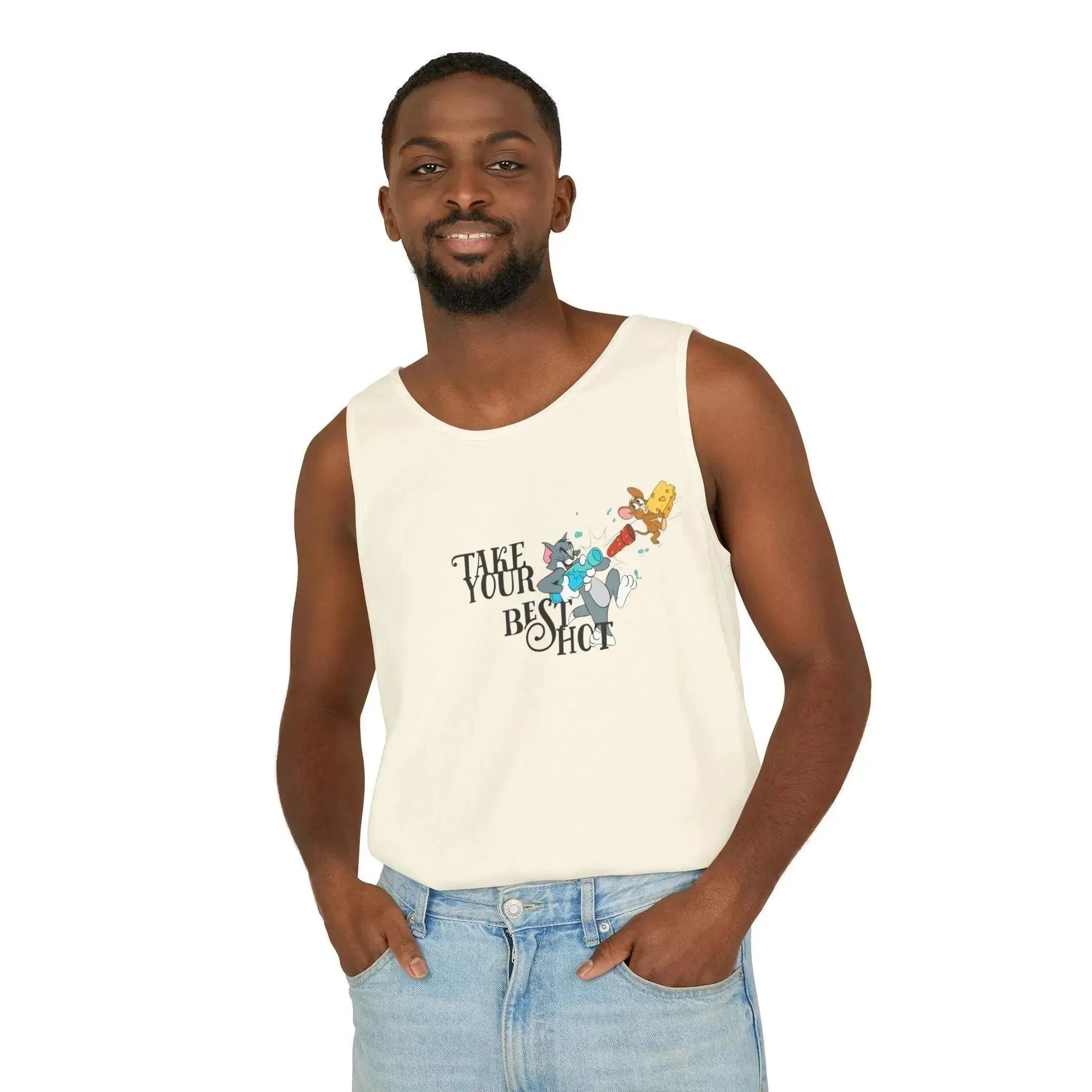 Take Your Best Shot Tom Jerry Unisex Garment-Dyed Tank Top - Vkamian