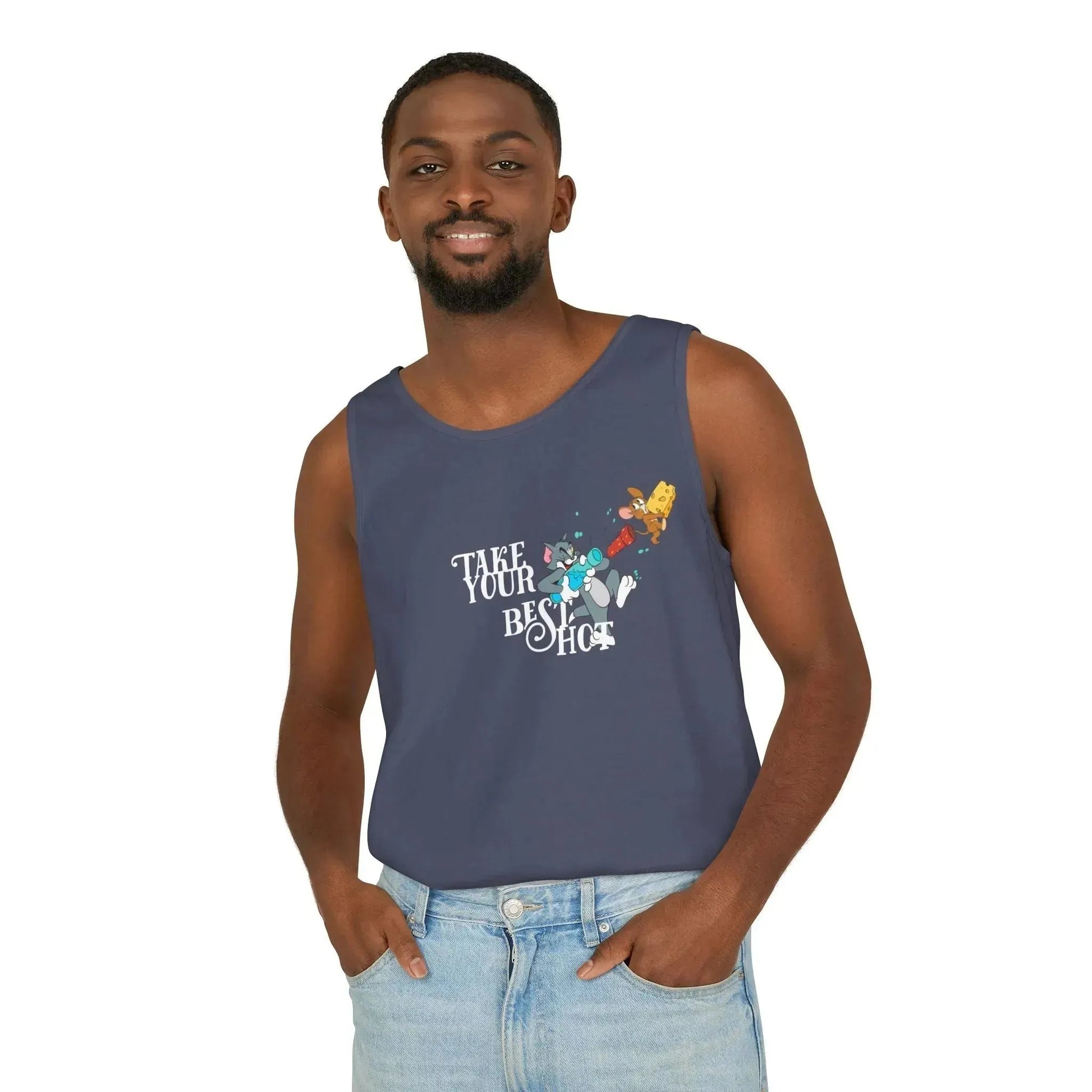 Take Your Best Shot Tom Jerry Unisex Garment-Dyed Tank Top - Vkamian